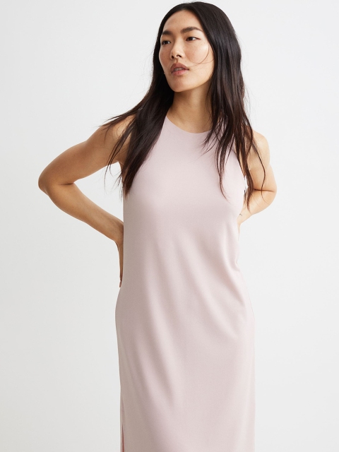 

H&M Women Pink Solid Round Neck Sleeveless Jersey Dress