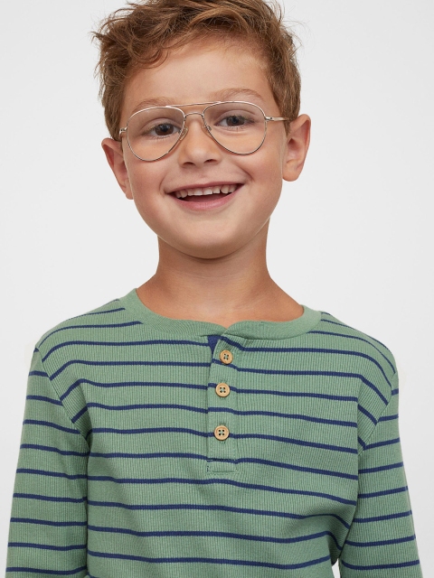 

H&M Boys Green Ribbed Henley Top