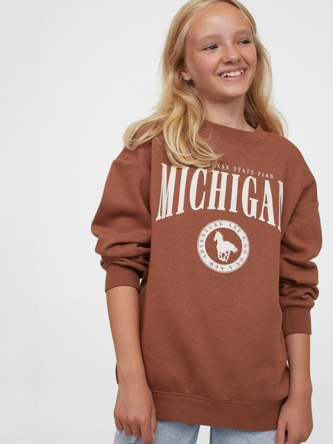 

H&M Girls Brown Printed Sweatshirt