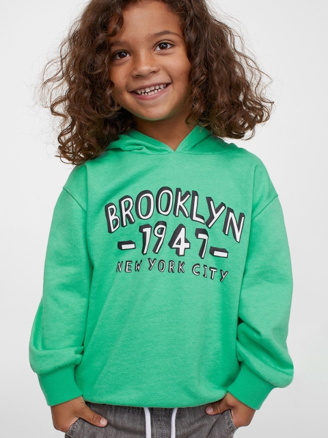 

H&M Girls Green & White Typography Printed Hoodie