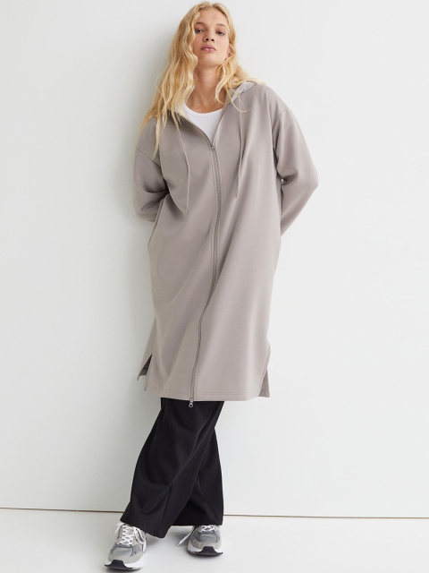 

H&M Women Grey Long Zip-Through Hoodie