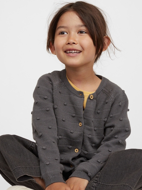 

H&M Girls Grey Textured Knit Cardigan