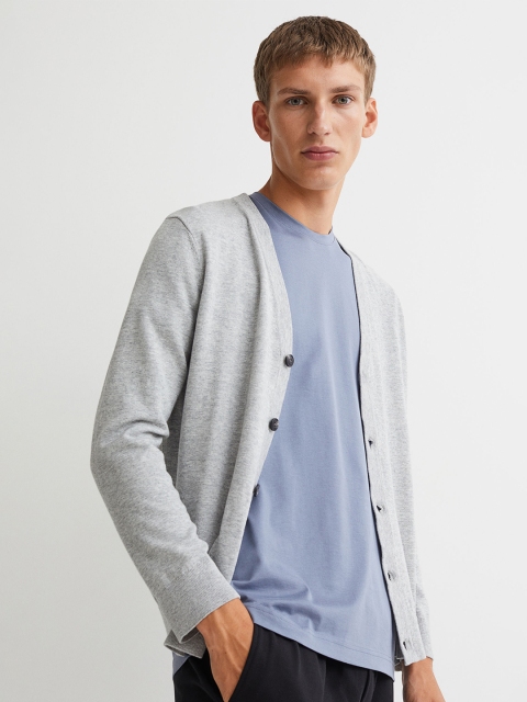 

H&M Men Grey Solid Cotton Pure Cotton Cardigan