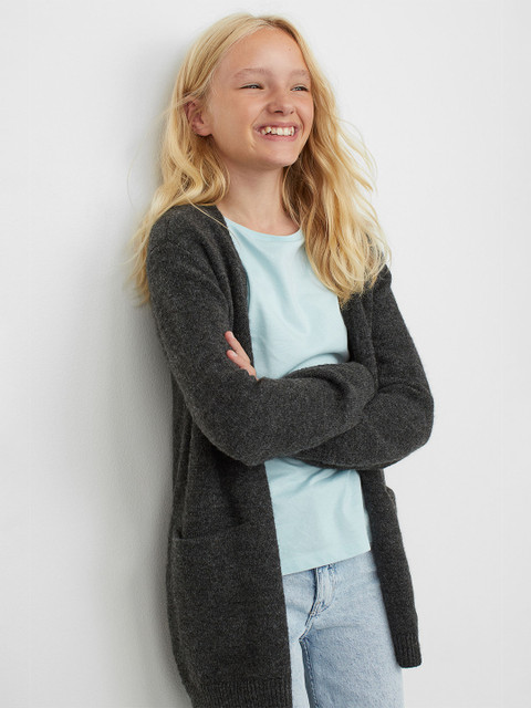 

H&M Girls Grey Solid Oversized Cardigan