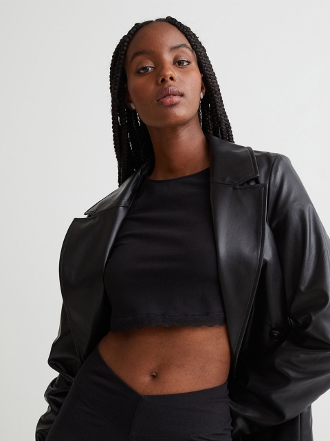 

H&M Woman Black Open-back cropped top