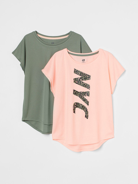 

H&M Girls Pack of 2 Olive & Peach Printed Sports Tops