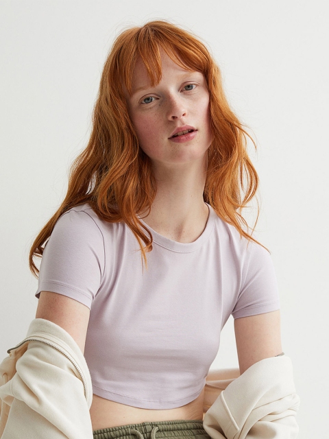 

H&M Women Purple Cotton Cropped Top