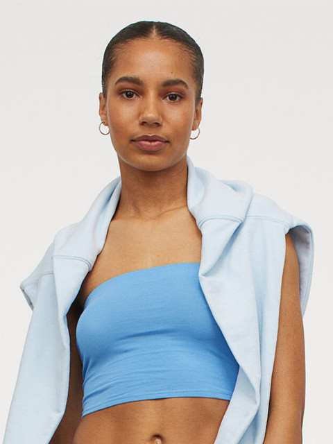 

H&M Pack Of 2 Blue & Black Solid Cropped Tube Tops