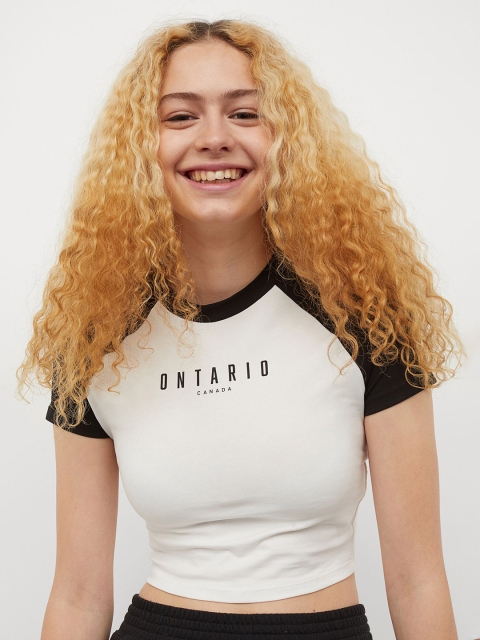 

H&M Woman Black & White Cropped jersey top