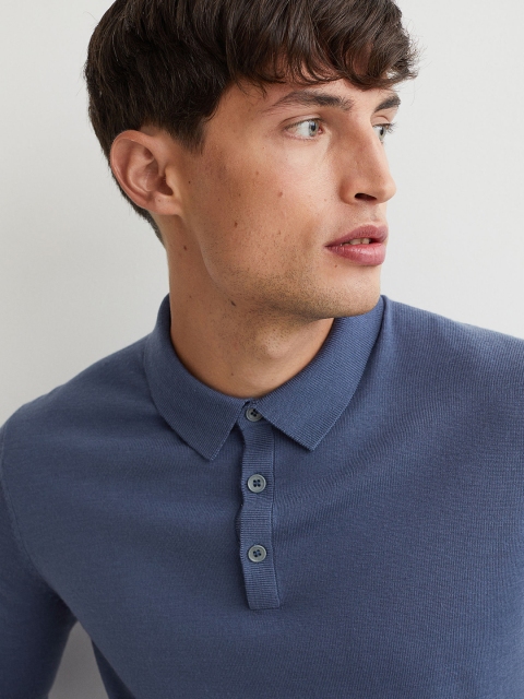 

H&M Men Blue Solid Merino Wool Jumper