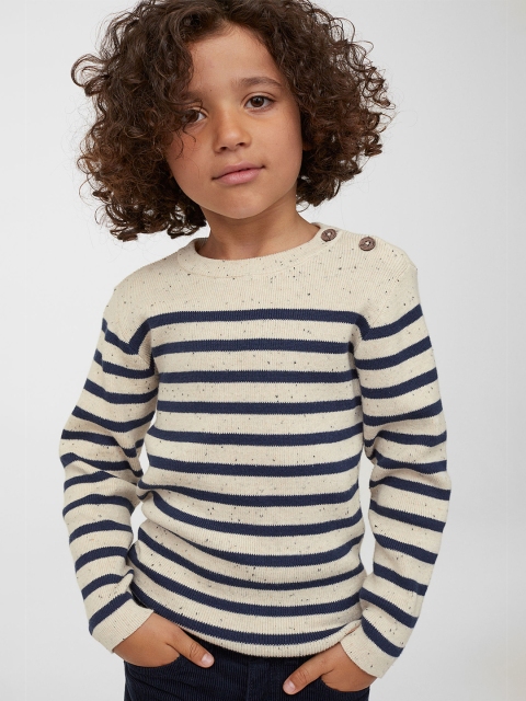 

H&M Girls White & Black Striped Pure Cotton Jumper