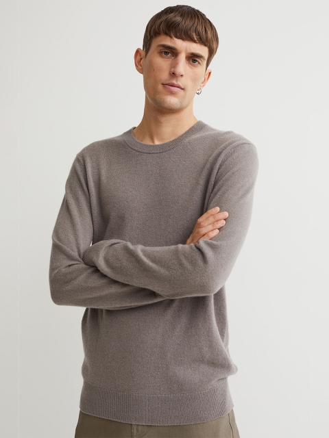 

H&M Men Grey Solid Long Sleeves Cashmere Jumper