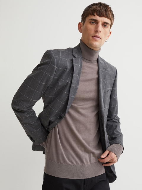 

H&M Men Beige Solid Merino Wool Polo-Neck Jumper