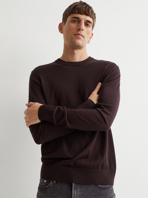 

H&M Men Brown Solid Merino wool jumper