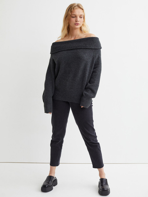 

H&M Women Black Solid Off-The-Shoulder Jumper