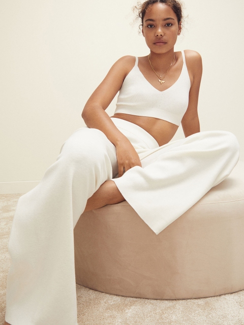 

H&M Women White Solid Wide Trousers
