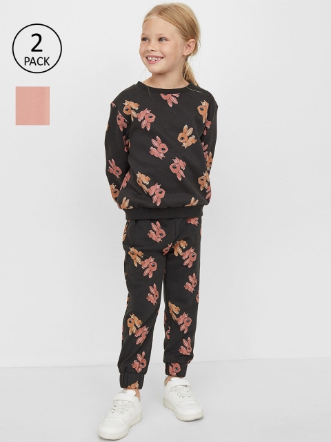 

H&M Girls Pack Of 2 Pink & Brown Printed Joggers