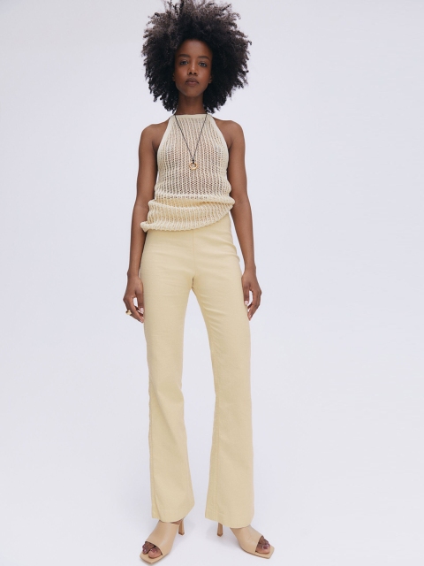 

H&M Women Yellow Linen-Blend Trousers