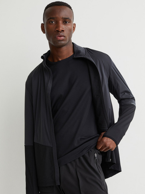 

H&M Men Grey & Black Colorblocked Regular Fit Running Jacket
