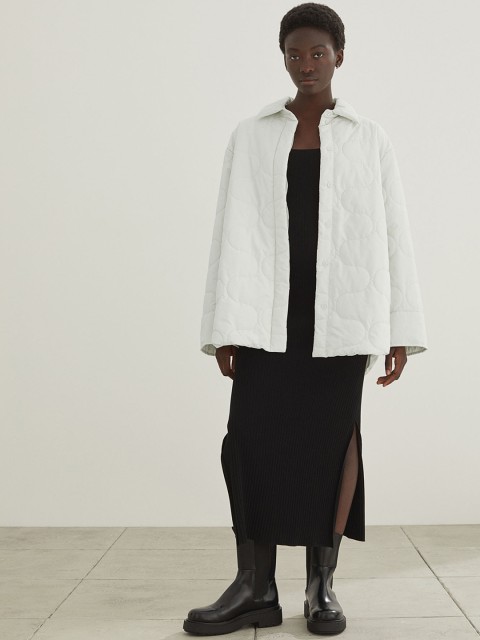 

H&M Women White & Grey Quilted Shirt Jacket