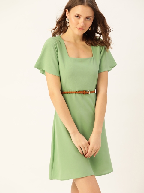 

DressBerry Green Solid A-Line Dress