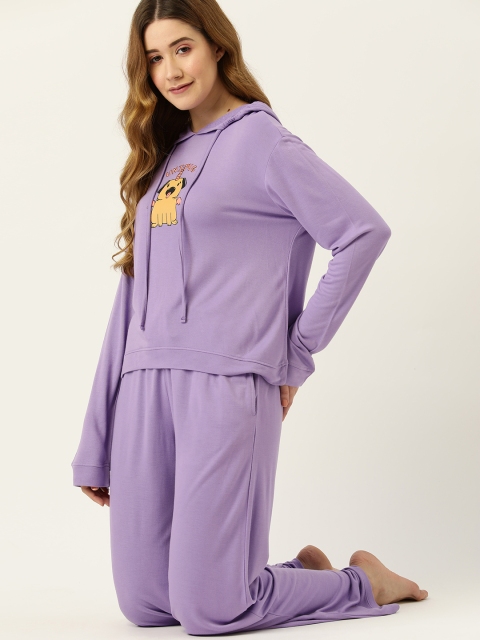 

DressBerry Women Lavender Printed Hooded Pyjama Set
