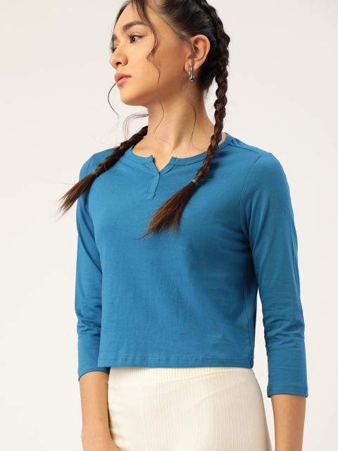 

DressBerry Women Teal Blue Solid Cotton T-shirt