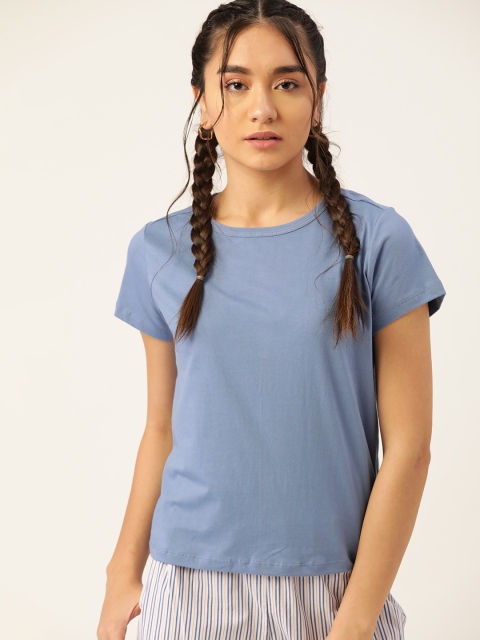 

DressBerry Women Blue Pure Cotton Solid T-shirt