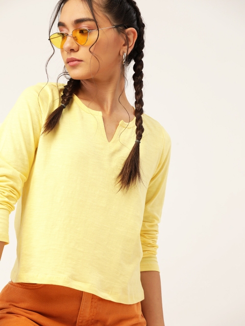 

DressBerry Women Yellow Pure Cotton Solid T-shirt