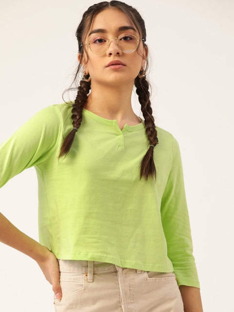 

DressBerry Women Green Pure Cotton Solid T-shirt