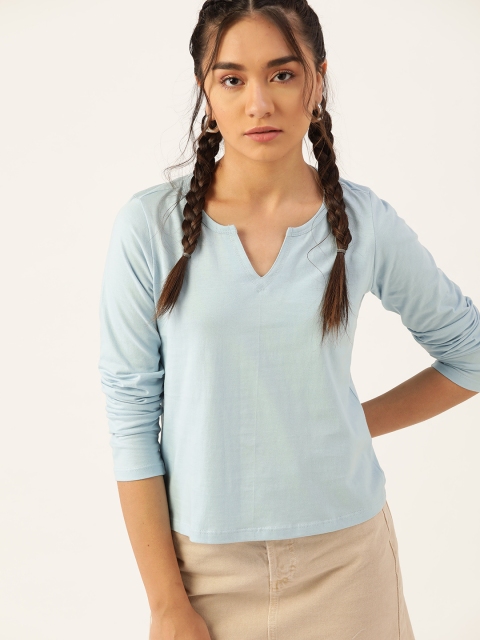 

DressBerry Women Blue Pure Cotton Solid T-shirt