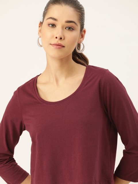 

DressBerry Women Burgundy Solid T-shirt