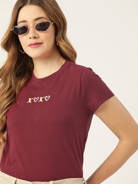 

DressBerry Women Maroon Embroidered Detail T-shirt