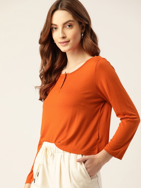 

DressBerry Orange Solid Regular Top