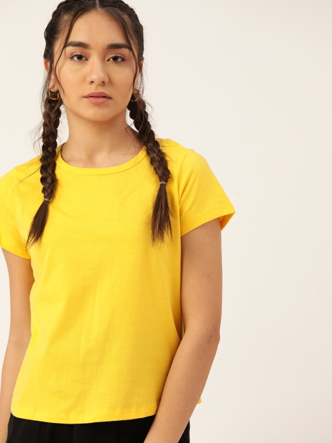 

DressBerry Women Yellow Pure Cotton Solid T-shirt