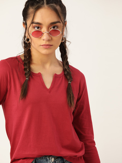 

DressBerry Women Maroon Pure Cotton Solid T-shirt