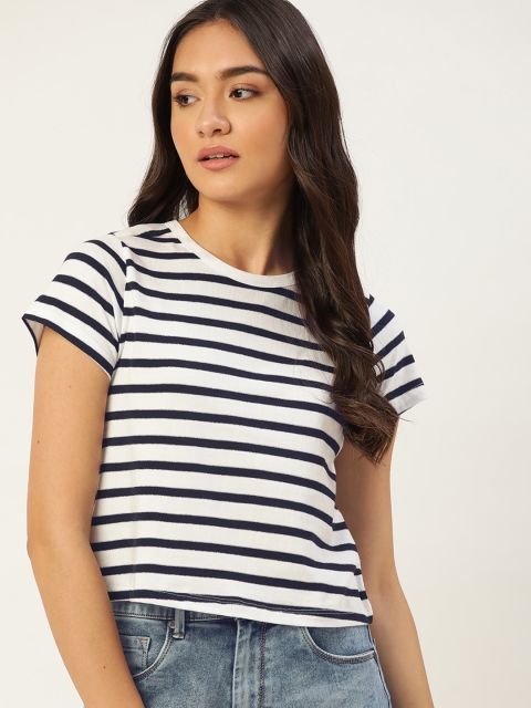 

DressBerry Women White & Black Pure Cotton Striped T-shirt
