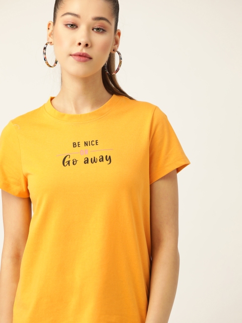 

DressBerry Women Mustard Yellow Typography Printed T-shirt