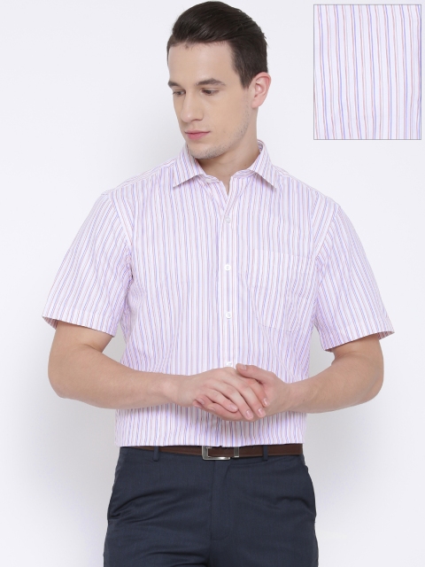 

John Players Men Off-White & Blue Striped Formal Shirt