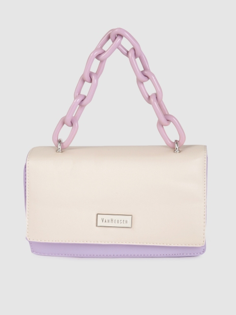 

Van Heusen Off-White & Purple Colourblocked Structured Sling Bag