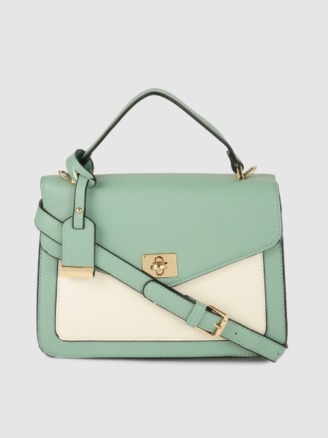 

Van Heusen Mint Green & Off-White Colourblocked PU Structured Satchel