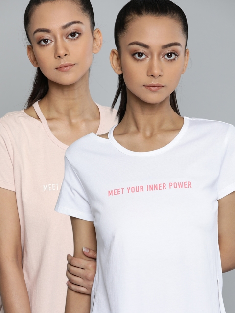 

HRX By Hrithik Roshan Women Pack of 2 Antimicrobial Yoga T-shirt, Peach