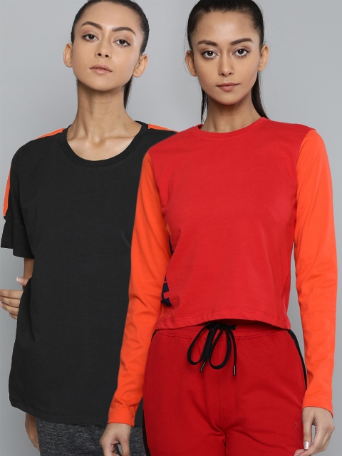 

HRX By Hrithik Roshan Women Pack of 2 Bio-Wash Lifestyle Tshirts, Red