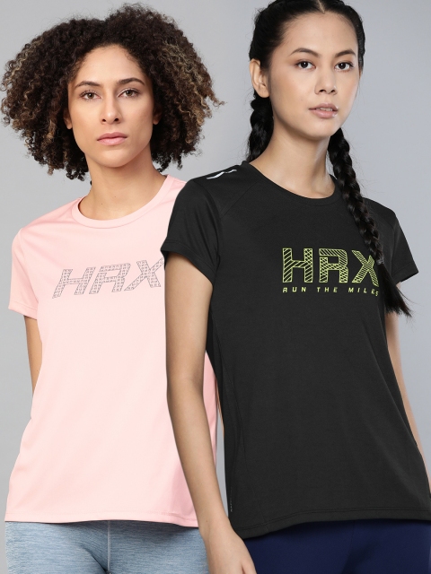 

HRX by Hrithik Roshan Women Pack of 2 Running T-shirts, Black