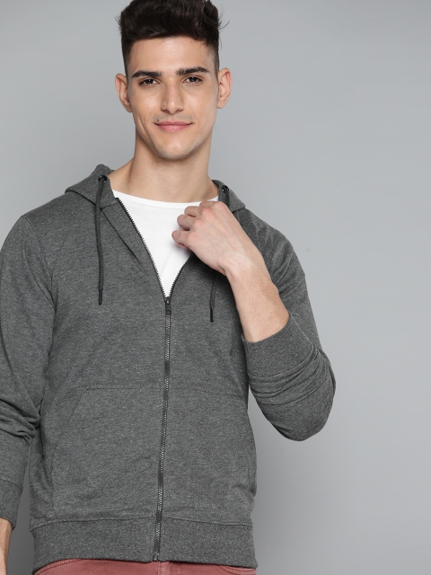 

Harvard Men Charcoal Grey Solid Hooded Sweatshirt
