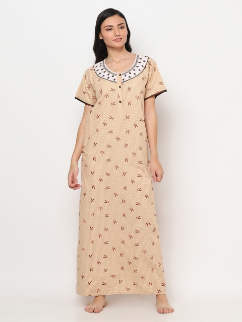 

TRUNDZ Peach-Coloured Printed Maxi Nightdress