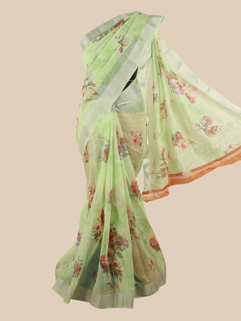 

Pothys Green & Red Floral Zari Saree