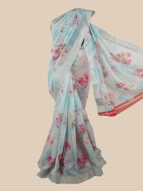 

Pothys Blue & Pink Floral Zari Saree