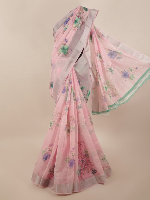 

Pothys Pink & Green Floral Zari Saree