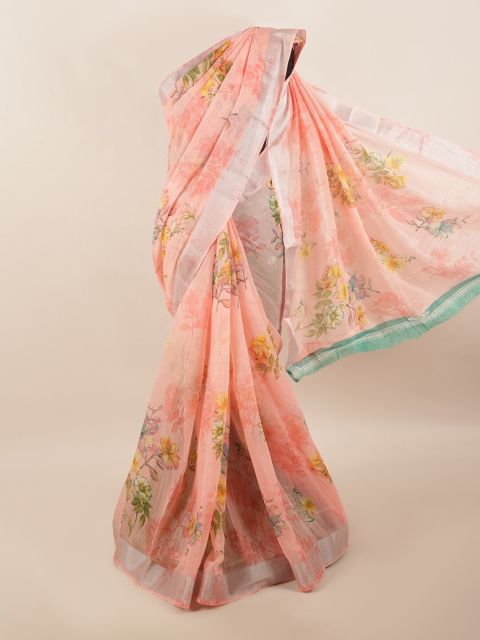 

Pothys Peach-Coloured & Yellow Floral Zari Saree